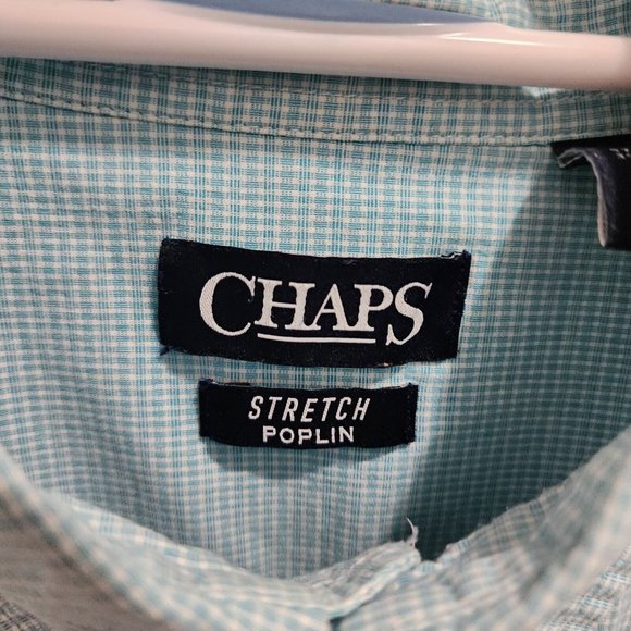 CHAPS Blue Plaid Stretch Poplin Short Sleeve Button Down Shirt Size Medium - Picture 3 of 11